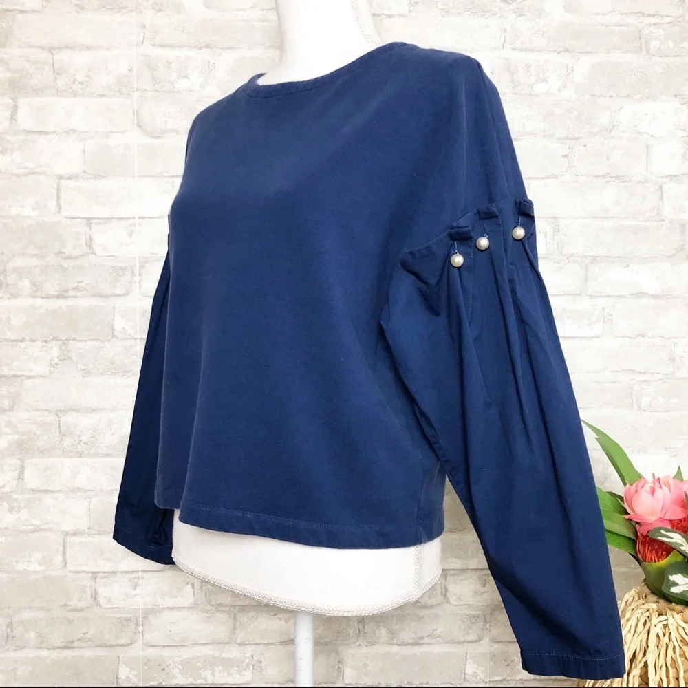 Amaryllis Blue Long Sleeve Back-Tie Top Small - Picture 2 of 8